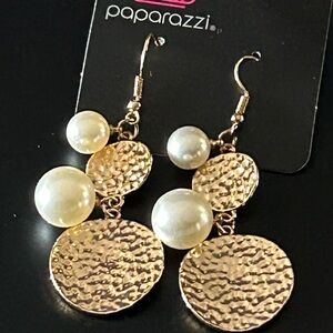 Paparazzi Gold Textured Earrings with Pearls